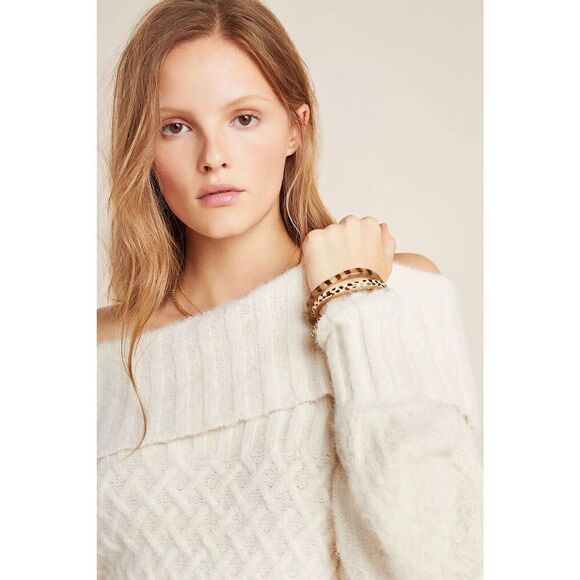 Anthropologie Ivory Off the Shoulder Margo Puff Sleeve Sweater SMALL - Picture 3 of 5